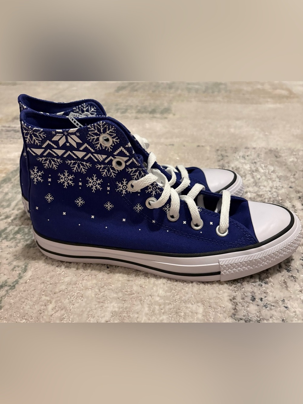 Converse Royal Blue High-Top Sneakers with White Snowflake Print